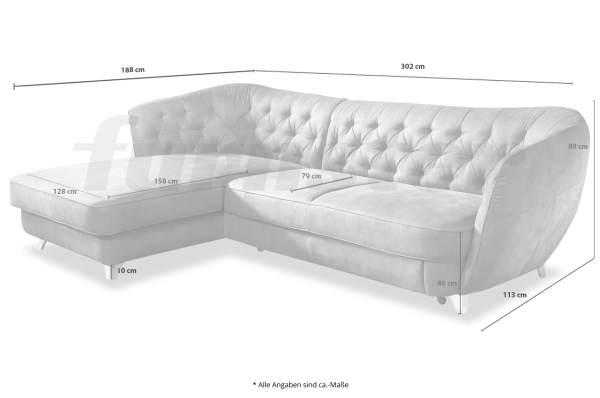 STORNOWARE - Chesterfield Ecksofa Retro links outlet mit Bett+Bettkasten